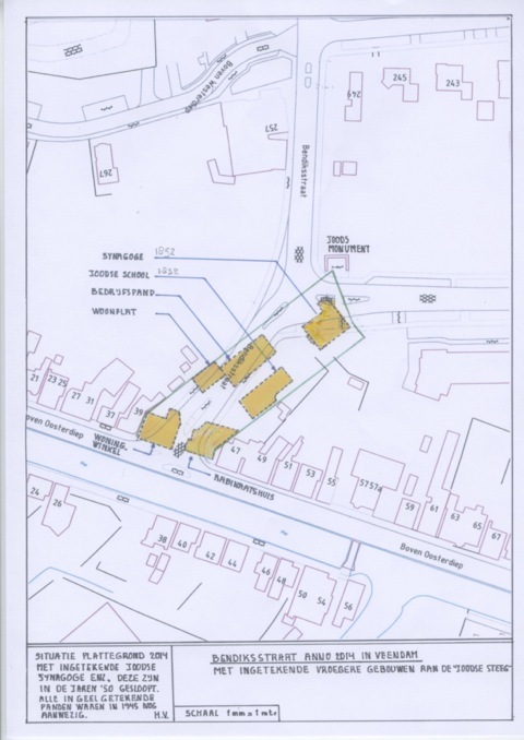Drawing of the area around the synagogue in Veendam